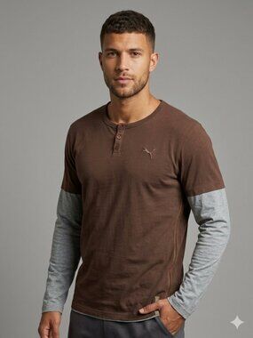 Puma Brown and Grey Henley Shirt